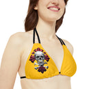 "Skull & Barrel" Base Yellow - Right Logo - Strappy Triangle Bikini Top (AOP)