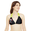 "Skull & Barrel" Base Black - Right Logo - Strappy Triangle Bikini Top (AOP)