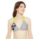 "Skull & Barrel" Base Light Grey - Right Logo - Strappy Triangle Bikini Top (AOP)