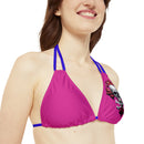 "Skull & Barrel" Base Pink - Left Logo - Strappy Triangle Bikini Top (AOP)