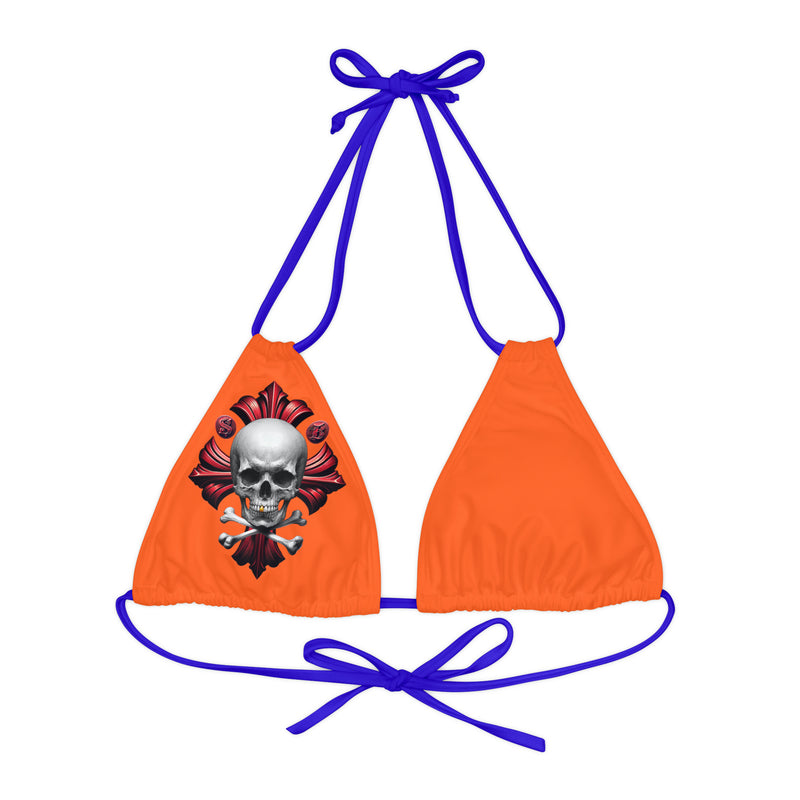 "Skull & Barrel" Base Orange - Right Logo - Strappy Triangle Bikini Top (AOP)