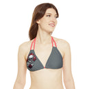 "Skull & Barrel" Base Dark Grey - Right Logo - Strappy Triangle Bikini Top (AOP)