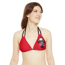 "Skull & Barrel" Base Dark Red - Left Logo - Strappy Triangle Bikini Top (AOP)