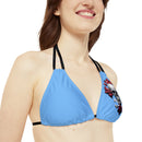 "Skull & Barrel" Base Light Blue - Left Logo - Strappy Triangle Bikini Top (AOP)