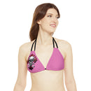 "Skull & Barrel" Base Light Pink - Right Logo - Strappy Triangle Bikini Top (AOP)