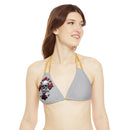 "Skull & Barrel" Base Light Grey - Right Logo - Strappy Triangle Bikini Top (AOP)
