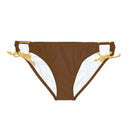 "Skull & Barrel" Base Brown - White Logo - Loop Tie Side Bikini Bottom (AOP)