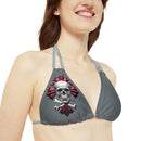 "Skull & Barrel" Base Dark Grey - Right Logo - Strappy Triangle Bikini Top (AOP)