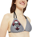 "Skull & Barrel" Base Grey - Right Logo - Strappy Triangle Bikini Top (AOP)
