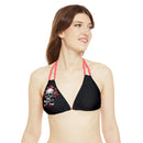 "Skull & Barrel" Base Black - Right Logo - Strappy Triangle Bikini Top (AOP)