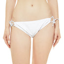"Skull & Barrel" Base White - Black Logo - Loop Tie Side Bikini Bottom (AOP)