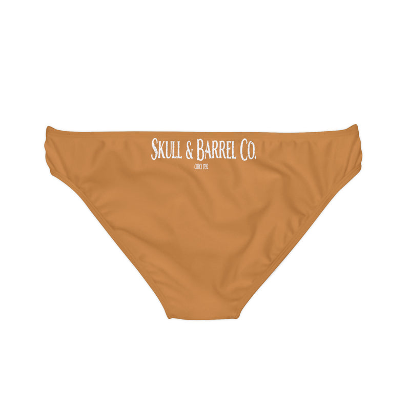 "Skull & Barrel" Base Light Brown - White Logo - Loop Tie Side Bikini Bottom (AOP)