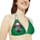 "Skull & Barrel" Base Dark Green - Right Logo - Strappy Triangle Bikini Top (AOP)