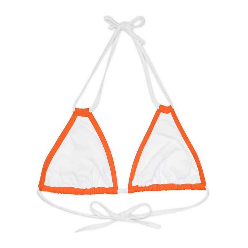 "Skull & Barrel" Base Orange - Right Logo - Strappy Triangle Bikini Top (AOP)