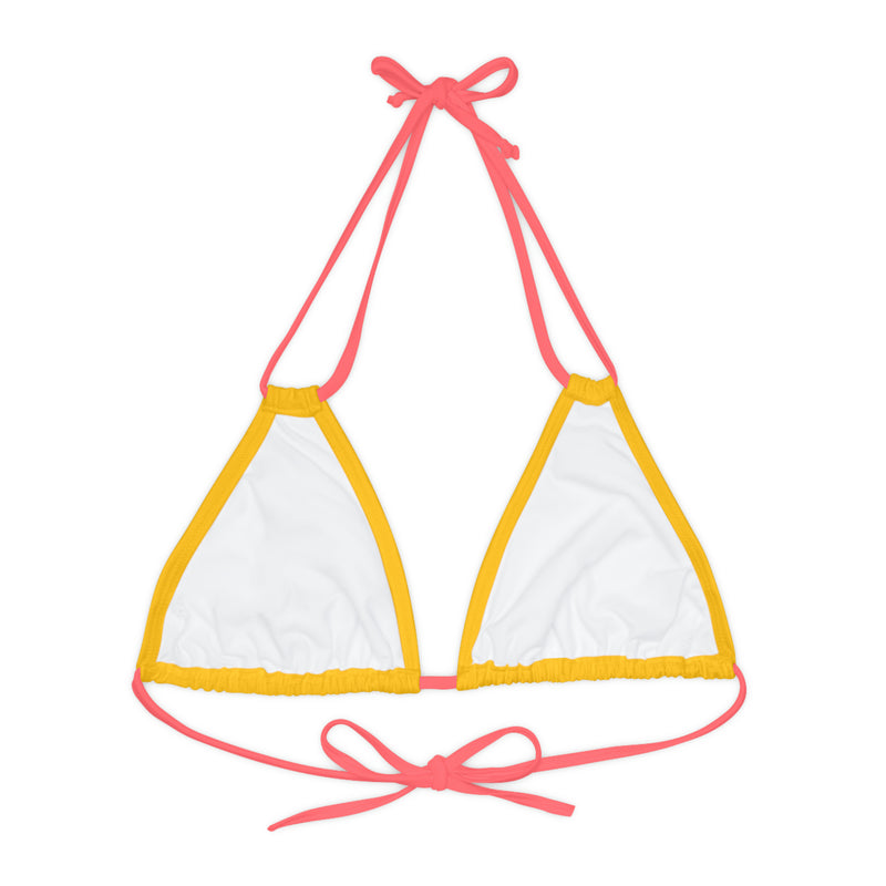 "Skull & Barrel" Base Yellow - Right Logo - Strappy Triangle Bikini Top (AOP)