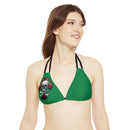 "Skull & Barrel" Base Dark Green - Right Logo - Strappy Triangle Bikini Top (AOP)