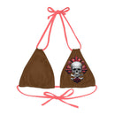 "Skull & Barrel" Base Brown- Left Logo - Strappy Triangle Bikini Top (AOP)