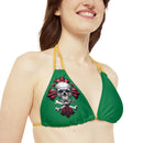 "Skull & Barrel" Base Dark Green - Right Logo - Strappy Triangle Bikini Top (AOP)