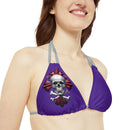 "Skull & Barrel" Base Purple - Right Logo - Strappy Triangle Bikini Top (AOP)