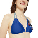 "Skull & Barrel" Base Dark Blue - Left Logo - Strappy Triangle Bikini Top (AOP)