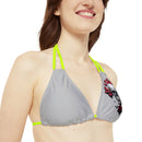 "Skull & Barrel" Base Light Grey - Left Logo - Strappy Triangle Bikini Top (AOP)