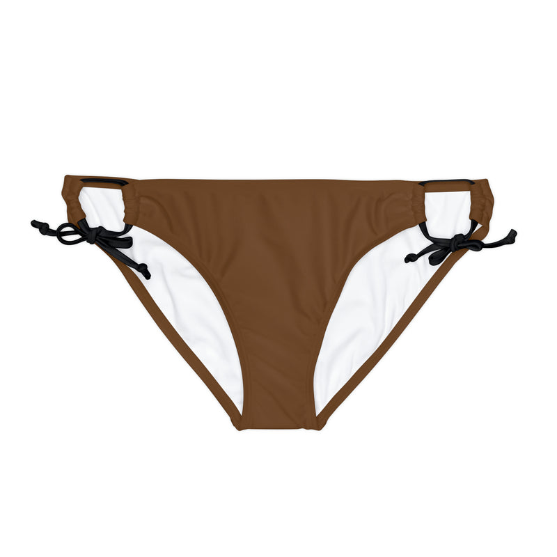 "Skull & Barrel" Base Brown - White Logo - Loop Tie Side Bikini Bottom (AOP)