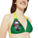 "Skull & Barrel" Base Dark Green - Right Logo - Strappy Triangle Bikini Top (AOP)