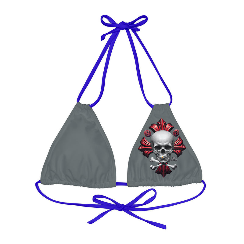 "Skull & Barrel" Base Dark Grey- Left Logo - Strappy Triangle Bikini Top (AOP)