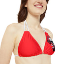 "Skull & Barrel" Base Red - Left Logo - Strappy Triangle Bikini Top (AOP)