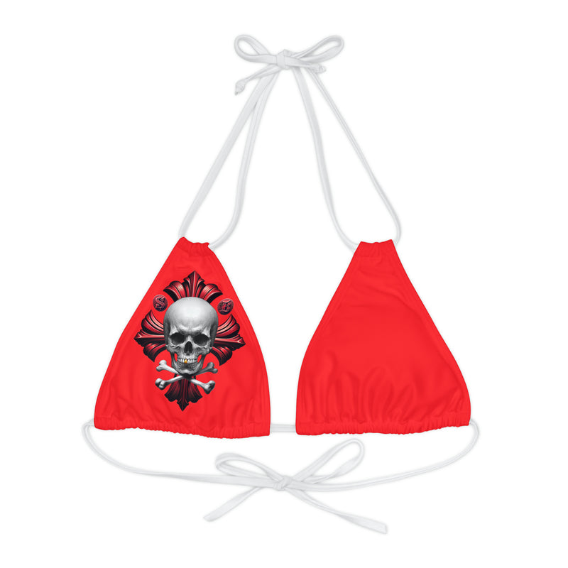 "Skull & Barrel" Base Red - Right Logo - Strappy Triangle Bikini Top (AOP)