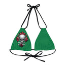 "Skull & Barrel" Base Dark Green - Right Logo - Strappy Triangle Bikini Top (AOP)