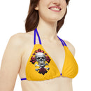 "Skull & Barrel" Base Yellow - Right Logo - Strappy Triangle Bikini Top (AOP)