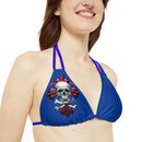 "Skull & Barrel" Base Dark Blue - Right Logo - Strappy Triangle Bikini Top (AOP)