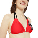 "Skull & Barrel" Base Red - Left Logo - Strappy Triangle Bikini Top (AOP)