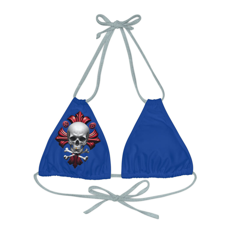 "Skull & Barrel" Base Dark Blue - Right Logo - Strappy Triangle Bikini Top (AOP)
