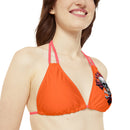 "Skull & Barrel" Base Orange - Left Logo - Strappy Triangle Bikini Top (AOP)