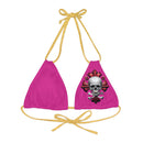 "Skull & Barrel" Base Pink - Left Logo - Strappy Triangle Bikini Top (AOP)