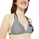 "Skull & Barrel" Base Grey - Left Logo - Strappy Triangle Bikini Top (AOP)
