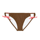 "Skull & Barrel" Base Brown - White Logo - Loop Tie Side Bikini Bottom (AOP)
