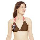 "Skull & Barrel" Base Brown - Right Logo - Strappy Triangle Bikini Top (AOP)