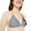 "Skull & Barrel" Base Grey - Left Logo - Strappy Triangle Bikini Top (AOP)