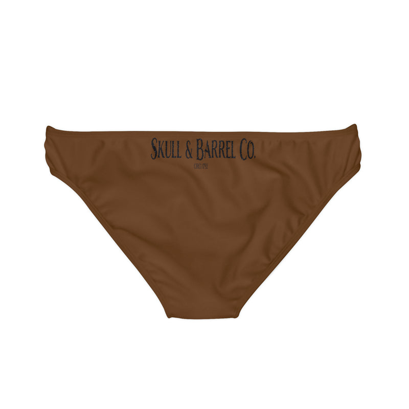 "Skull & Barrel" Base Brown - Black Logo - Loop Tie Side Bikini Bottom (AOP)