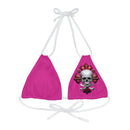 "Skull & Barrel" Base Pink - Left Logo - Strappy Triangle Bikini Top (AOP)