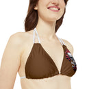 "Skull & Barrel" Base Brown- Left Logo - Strappy Triangle Bikini Top (AOP)