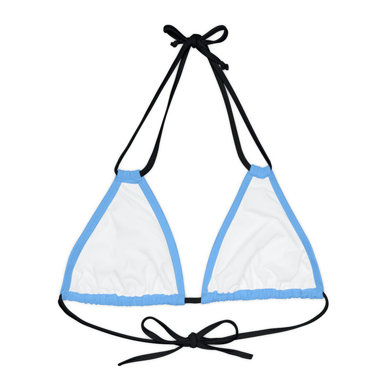 "Skull & Barrel" Base Light Blue - Left Logo - Strappy Triangle Bikini Top (AOP)