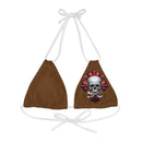 "Skull & Barrel" Base Brown- Left Logo - Strappy Triangle Bikini Top (AOP)