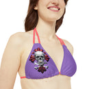 "Skull & Barrel" Base Light Purple - Right Logo - Strappy Triangle Bikini Top (AOP)