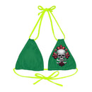 "Skull & Barrel" Base Dark Green- Left Logo - Strappy Triangle Bikini Top (AOP)