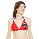 "Skull & Barrel" Base Red - Left Logo - Strappy Triangle Bikini Top (AOP)