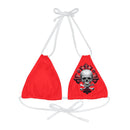 "Skull & Barrel" Base Red - Left Logo - Strappy Triangle Bikini Top (AOP)